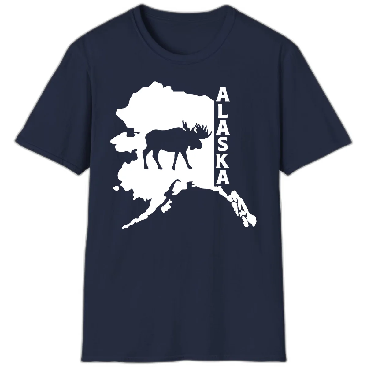 Bold Alaska State Silhouette With Moose Graphic T-Shirt in Navy