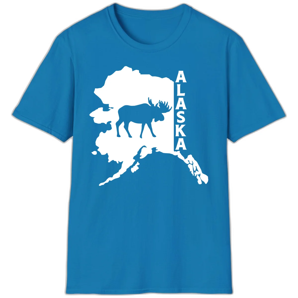Bold Alaska State Silhouette With Moose Graphic T-Shirt in Sapphire
