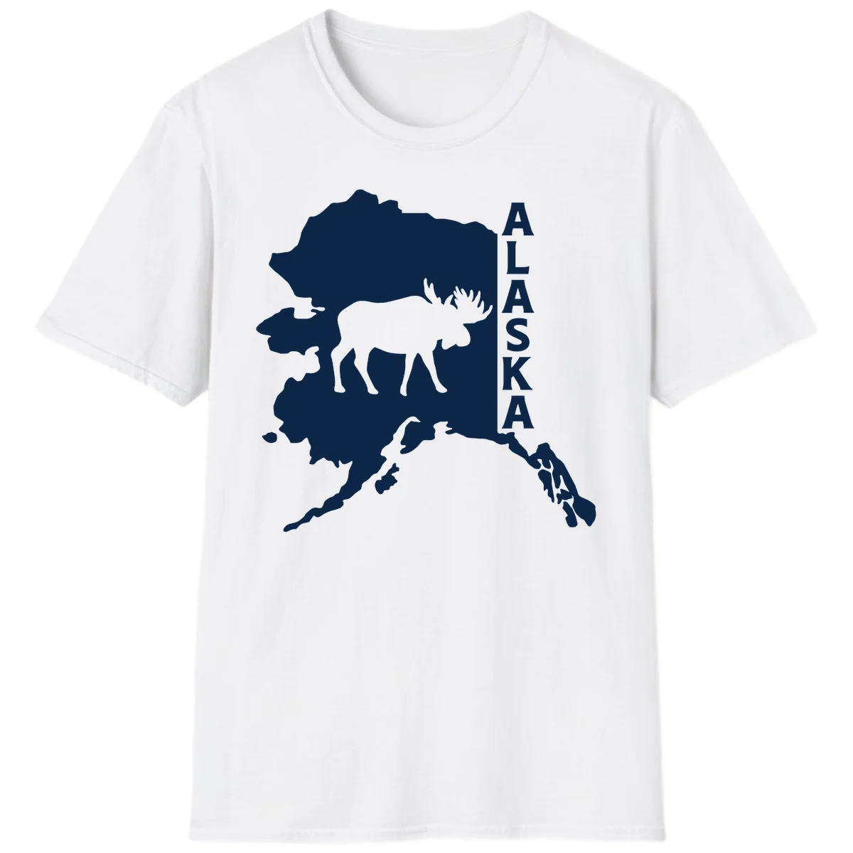Bold Alaska State Silhouette With Moose Graphic T-Shirt in White