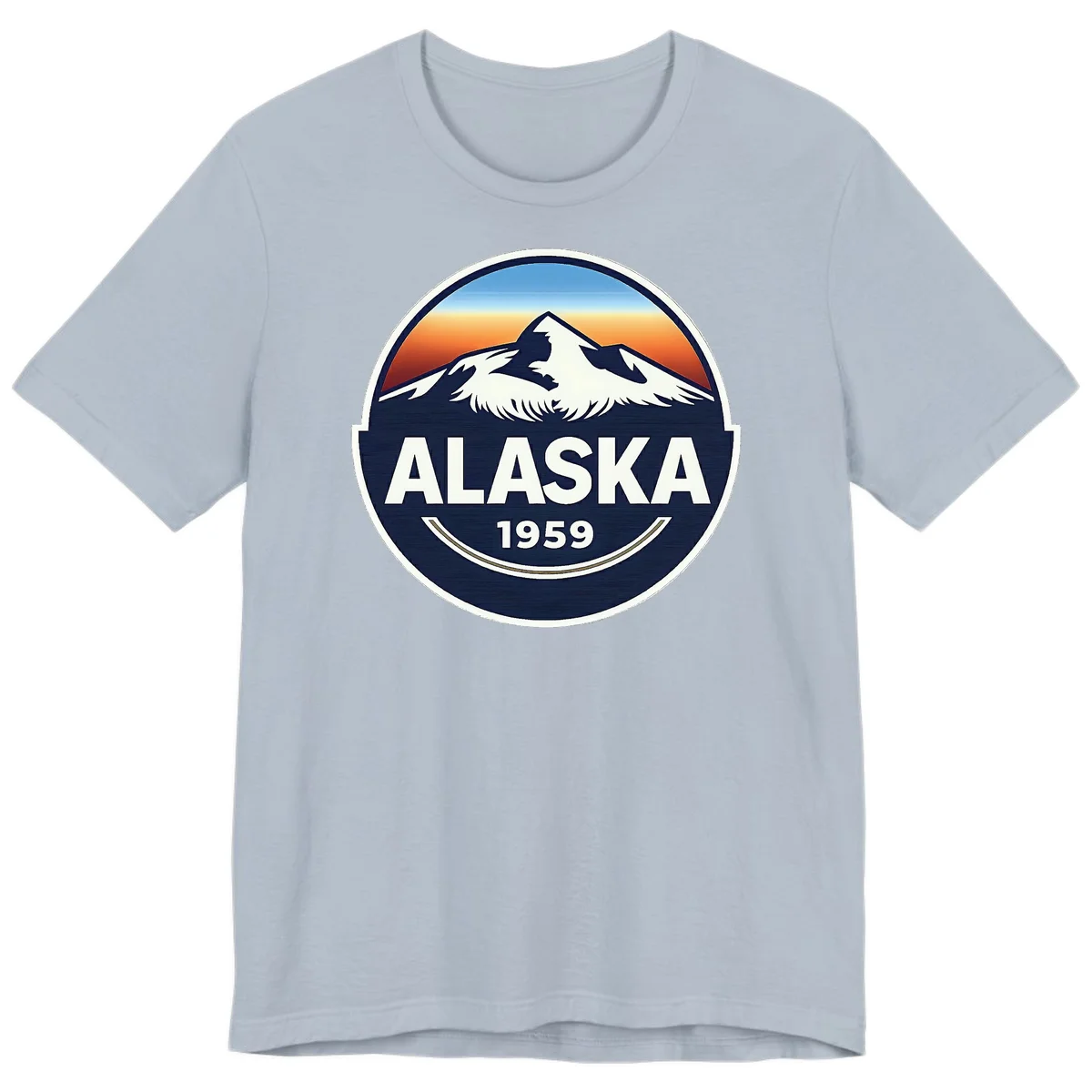 Alaska 1959 Mountain & Eagle Sunset Emblem Premium T-Shirt in Light Blue