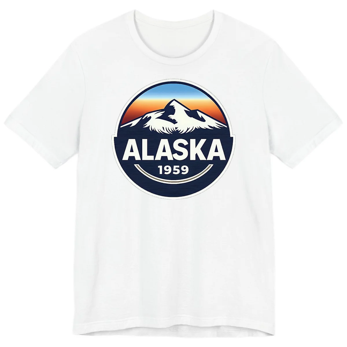 Alaska 1959 Mountain & Eagle Sunset Emblem Premium T-Shirt in White