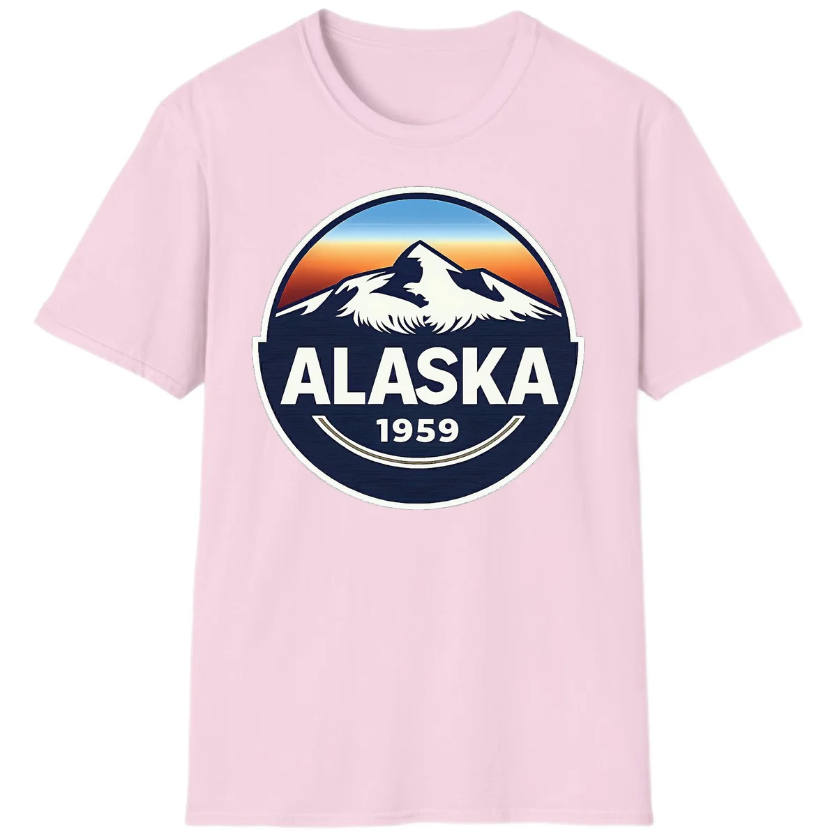 Alaska 1959 Mountain & Eagle Sunset Emblem T-Shirt in Light Pink