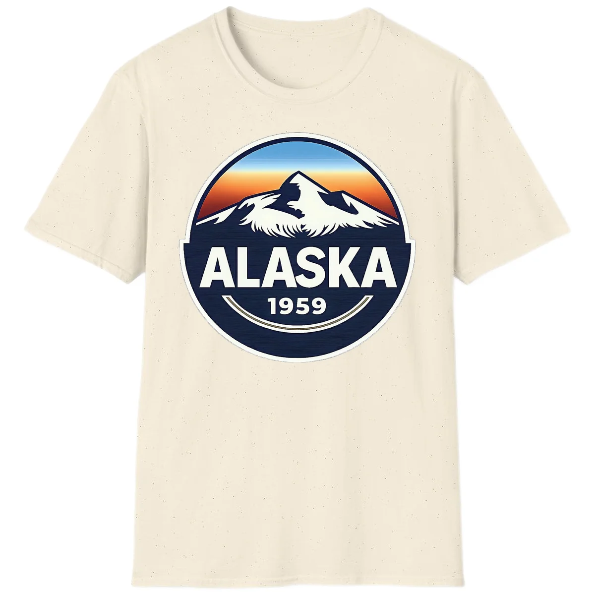 Alaska 1959 Mountain & Eagle Sunset Emblem T-Shirt in Natural