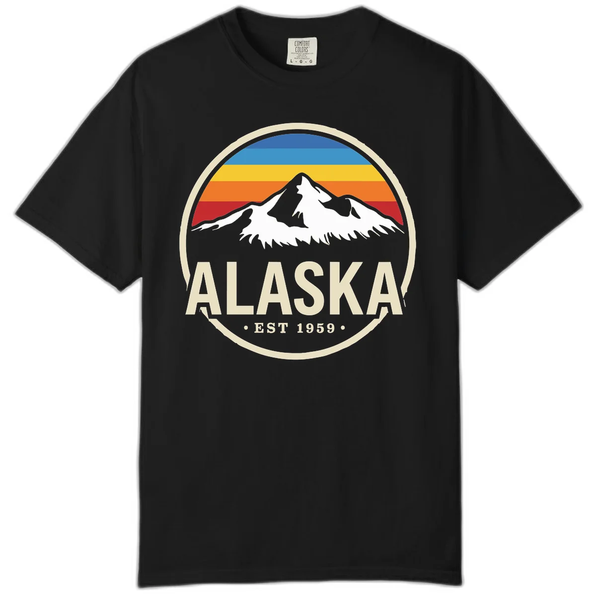 Retro Alaska Mountain And Statehood Year Badge Comfort Color in Black