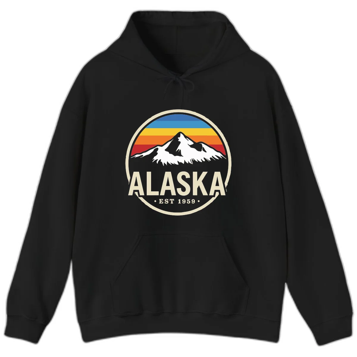 Retro Alaska Mountain And Statehood Year Badge Hoodie in Black