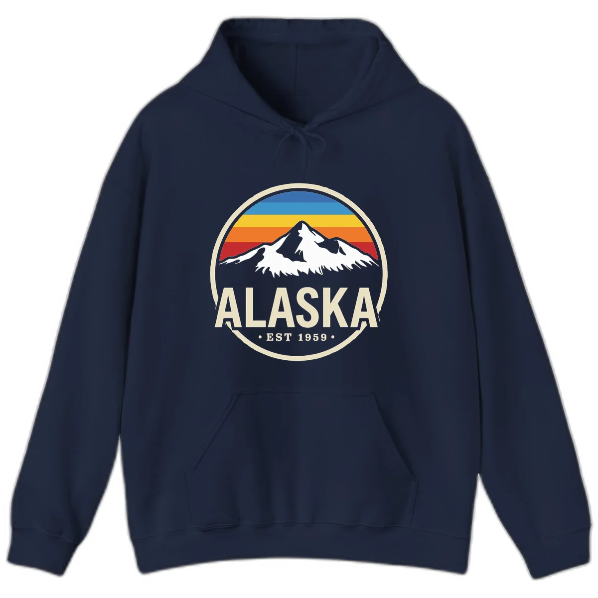 Retro Alaska Mountain And Statehood Year Badge Hoodie in Navy