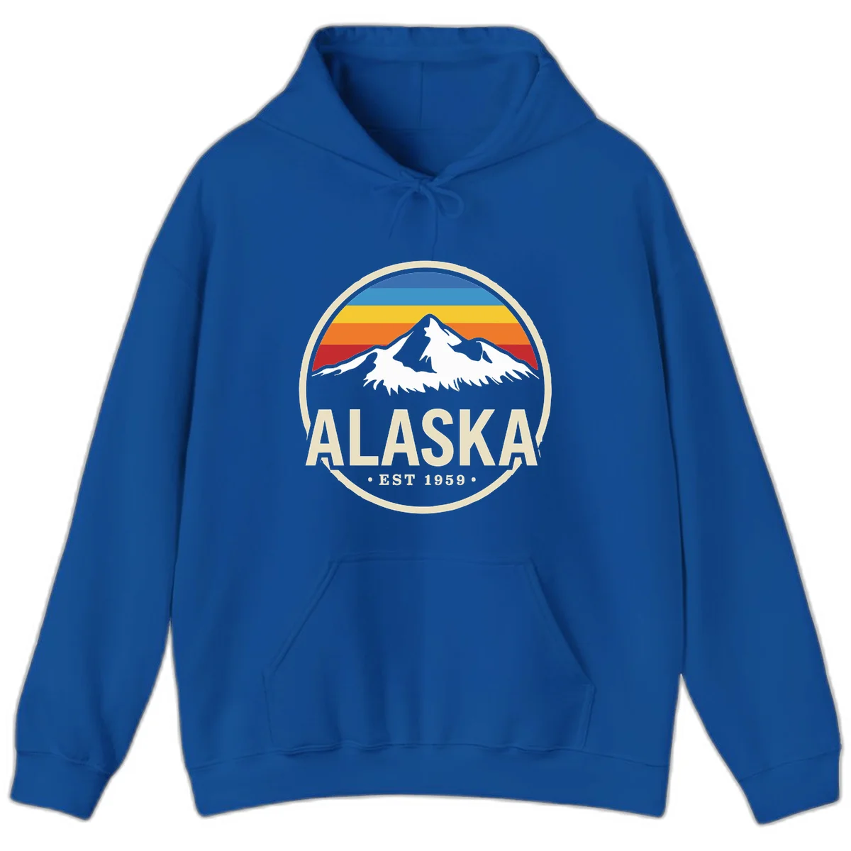 Retro Alaska Mountain And Statehood Year Badge Hoodie in Royal