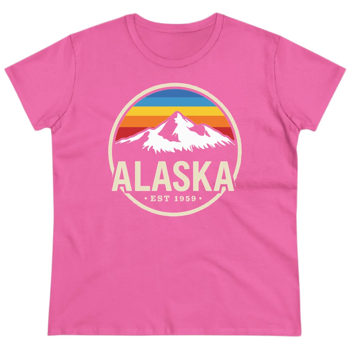 Retro Alaska Mountain And Statehood Year Badge Ladies Tee in Azalea