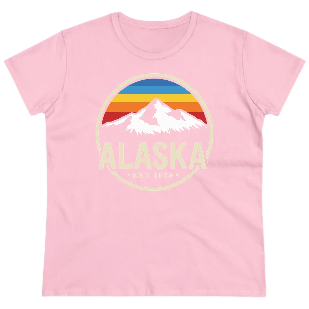 Retro Alaska Mountain And Statehood Year Badge Ladies Tee in Light Pink