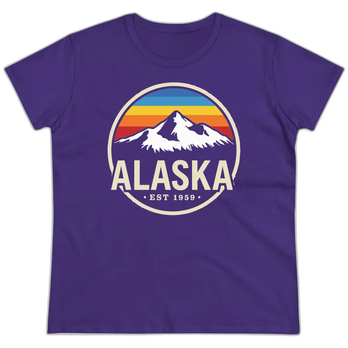 Retro Alaska Mountain And Statehood Year Badge Ladies Tee in Purple