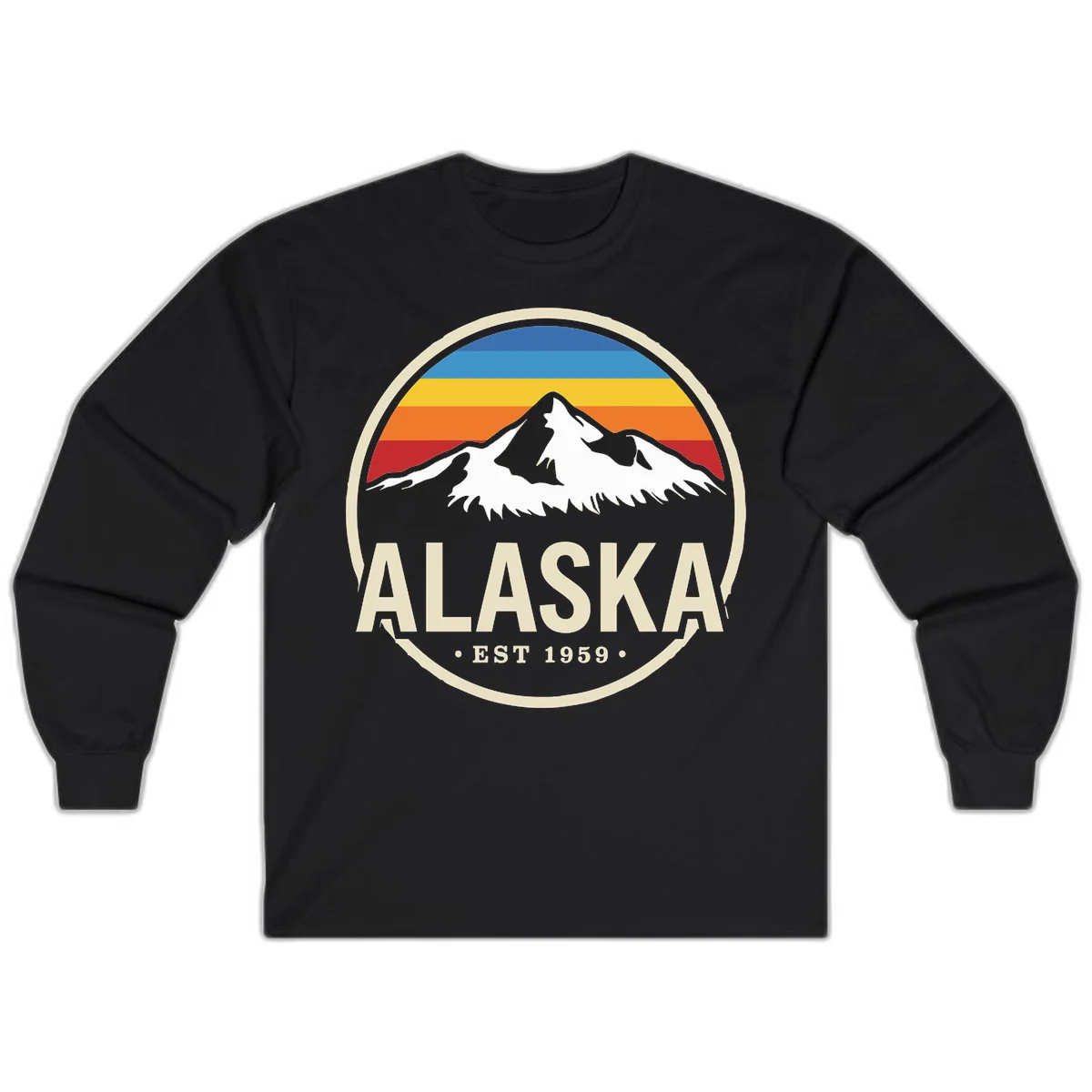 Retro Alaska Mountain And Statehood Year Badge Long Sleeve in Black