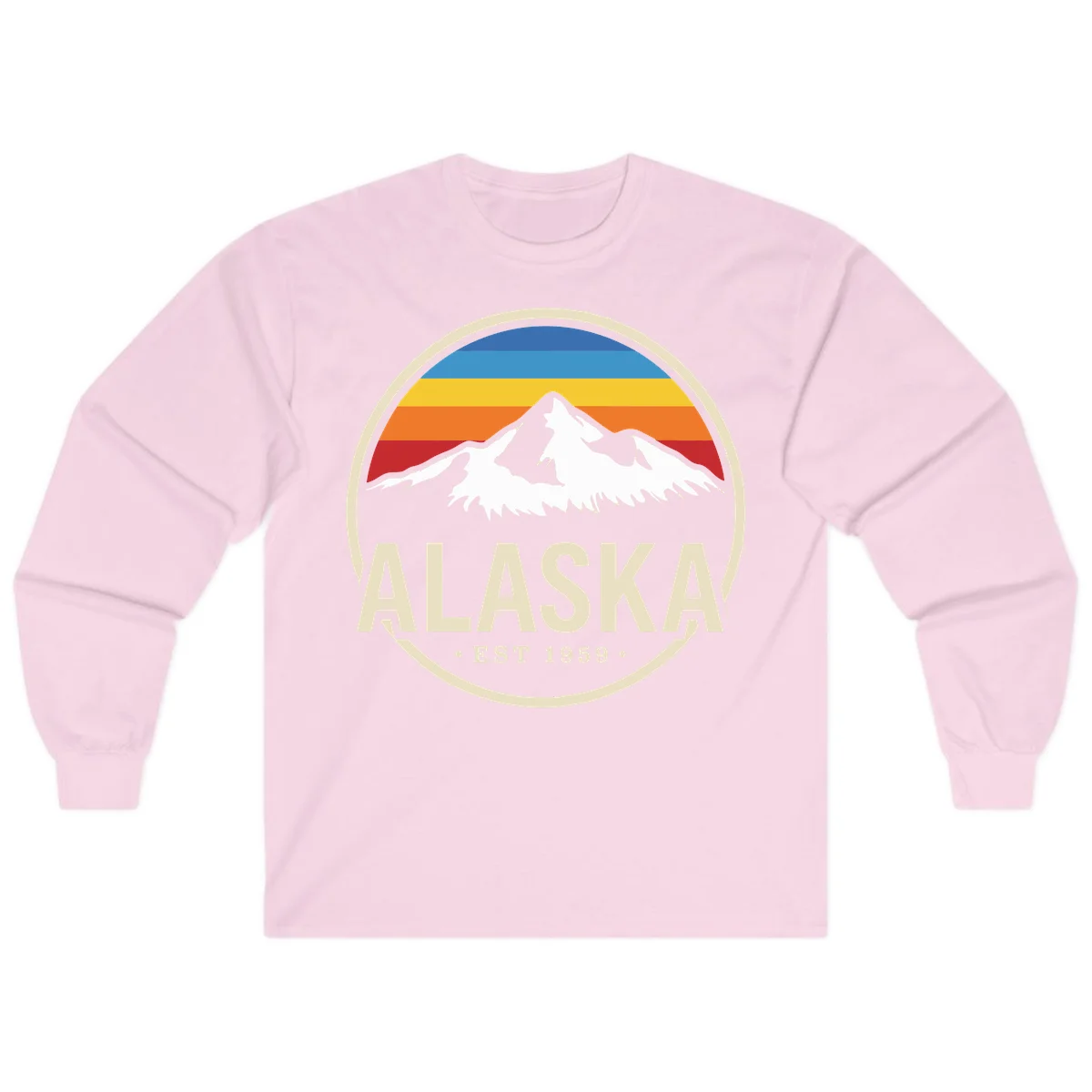 Retro Alaska Mountain And Statehood Year Badge Long Sleeve in Light Pink
