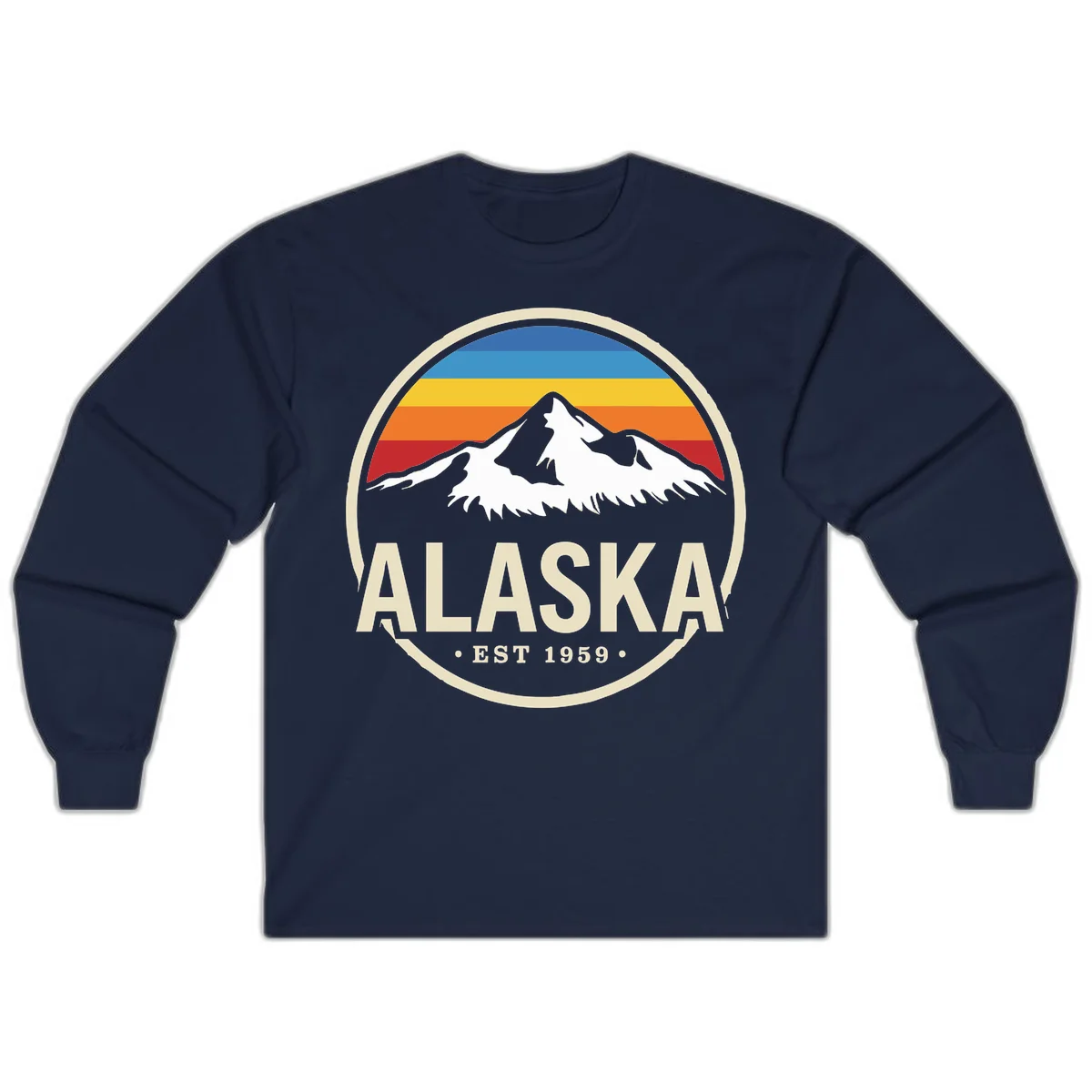 Retro Alaska Mountain And Statehood Year Badge Long Sleeve in Navy