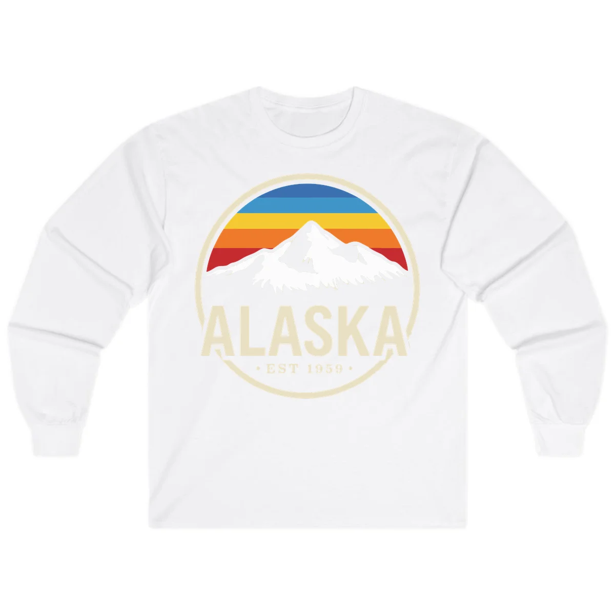 Retro Alaska Mountain And Statehood Year Badge Long Sleeve in White