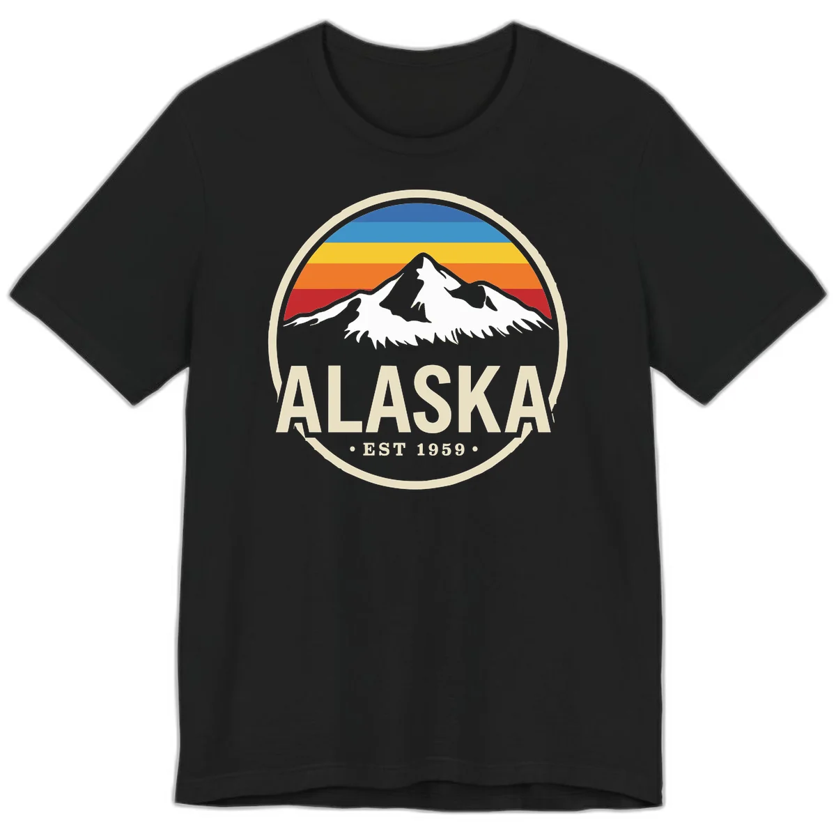 Retro Alaska Mountain And Statehood Year Badge Premium T-Shirt in Black
