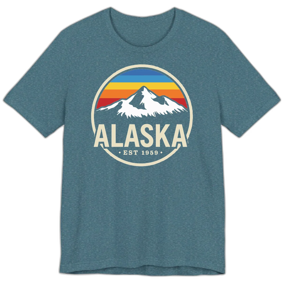Retro Alaska Mountain And Statehood Year Badge Premium T-Shirt in Heather Deep Teal