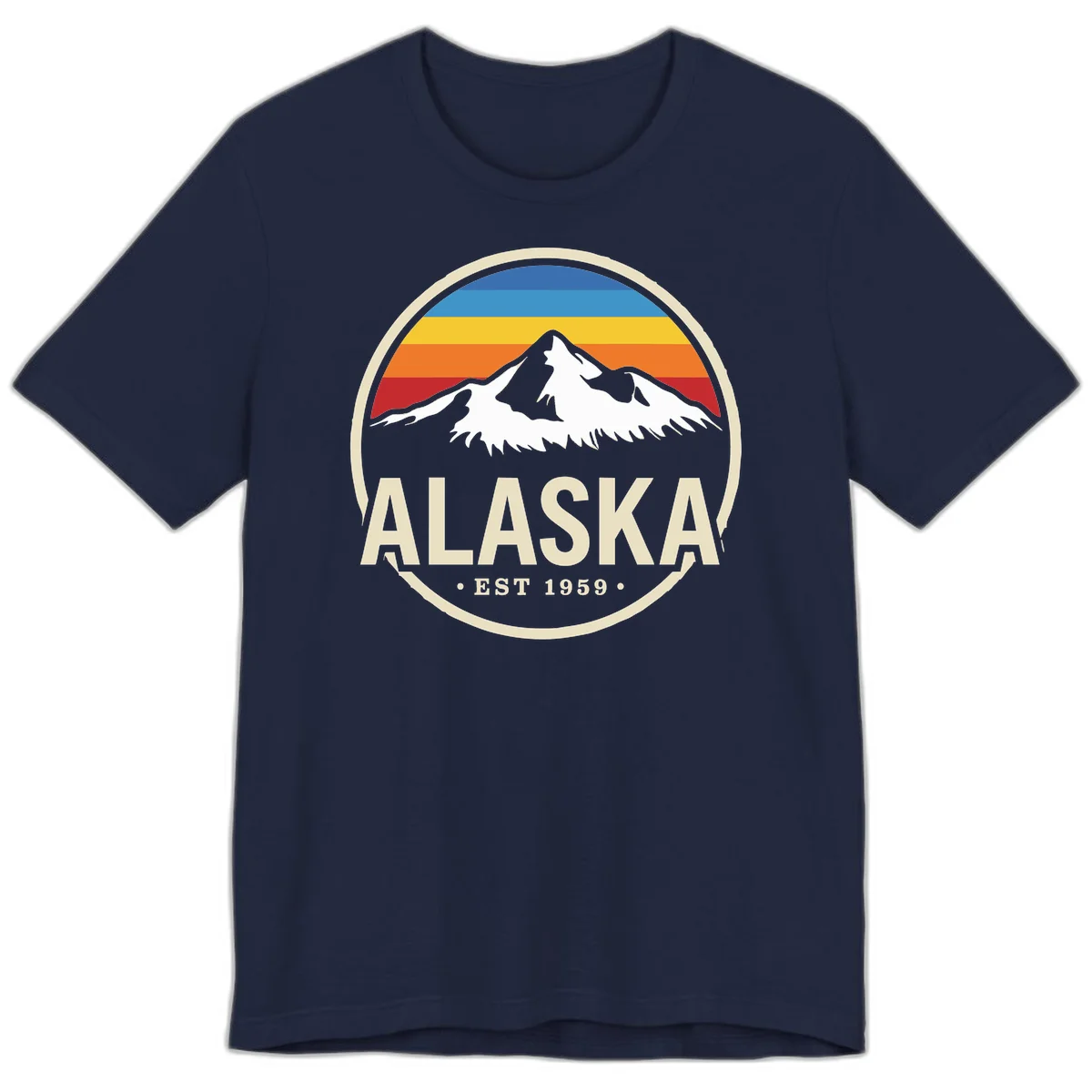 Retro Alaska Mountain And Statehood Year Badge Premium T-Shirt in Navy