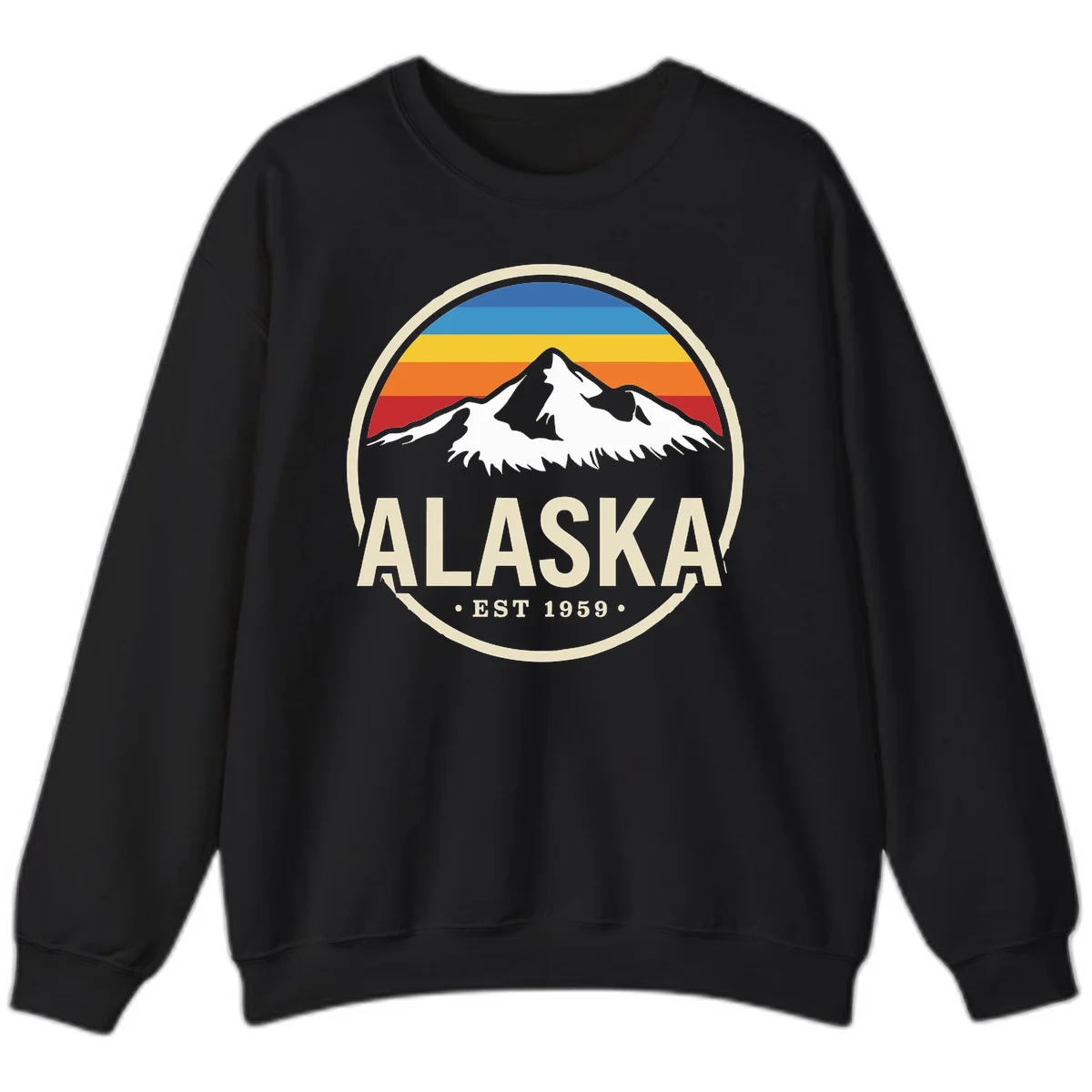 Retro Alaska Mountain And Statehood Year Badge Sweatshirt in Black