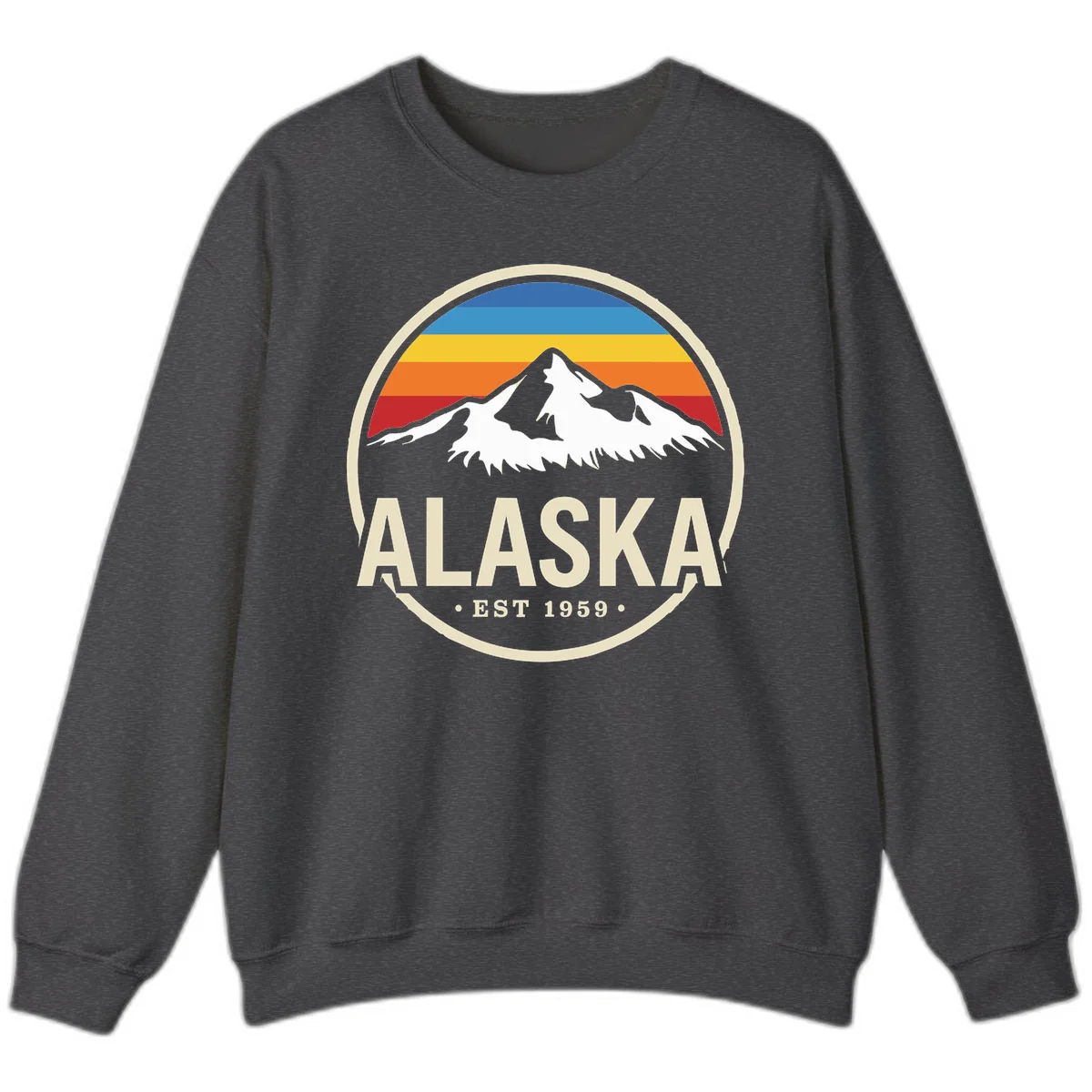 Retro Alaska Mountain And Statehood Year Badge Sweatshirt in Dark Heather
