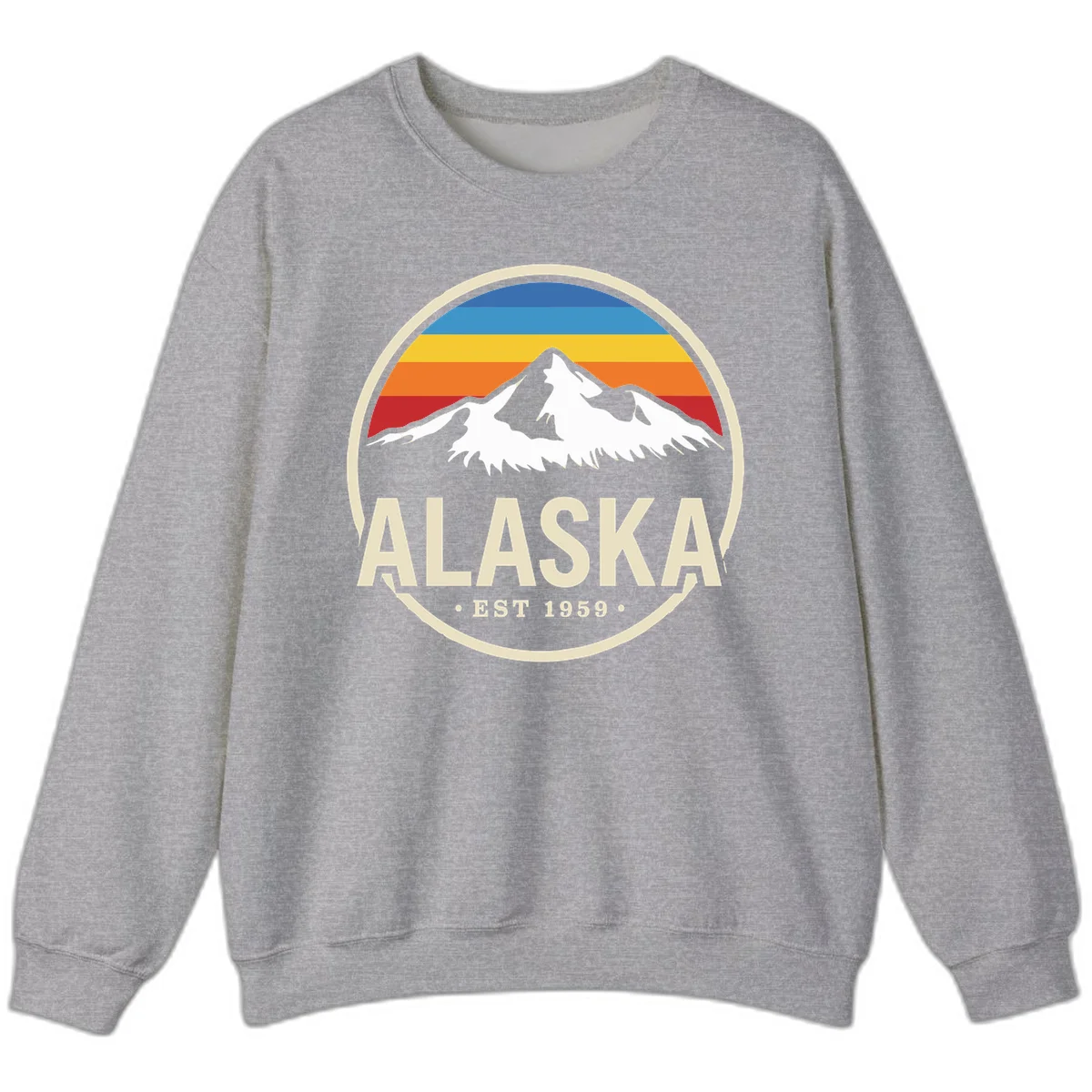 Retro Alaska Mountain And Statehood Year Badge Sweatshirt in Sport Grey