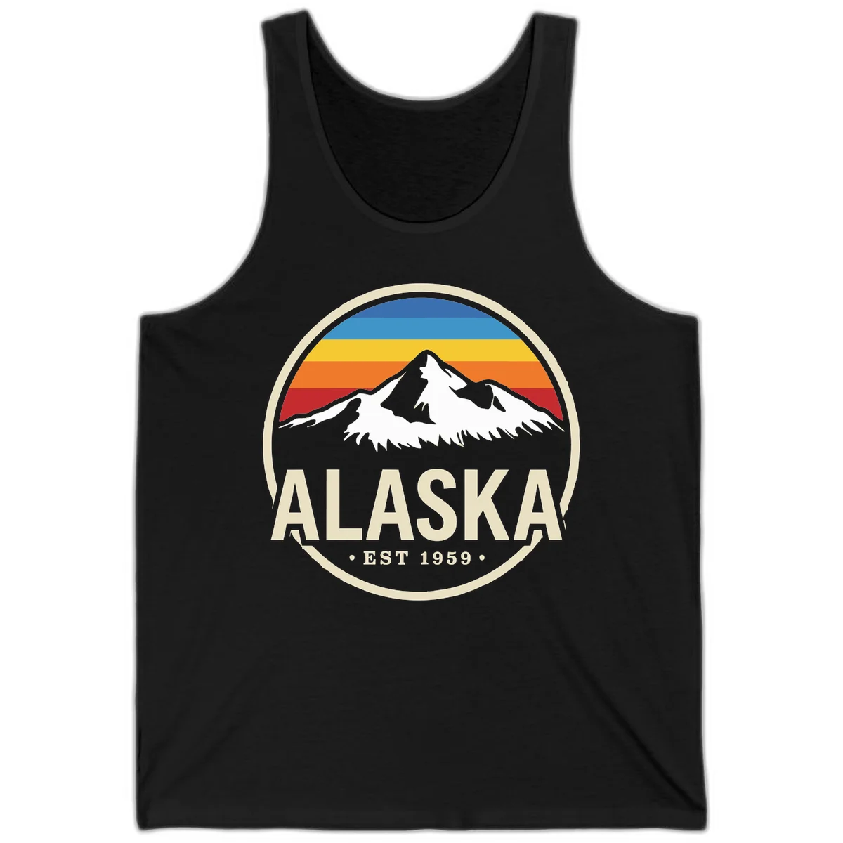 Retro Alaska Mountain And Statehood Year Badge Tank in Black