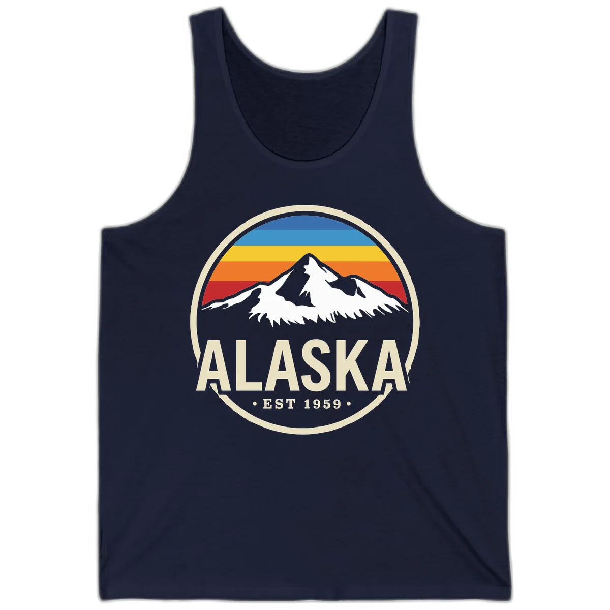 Retro Alaska Mountain And Statehood Year Badge Tank in Navy