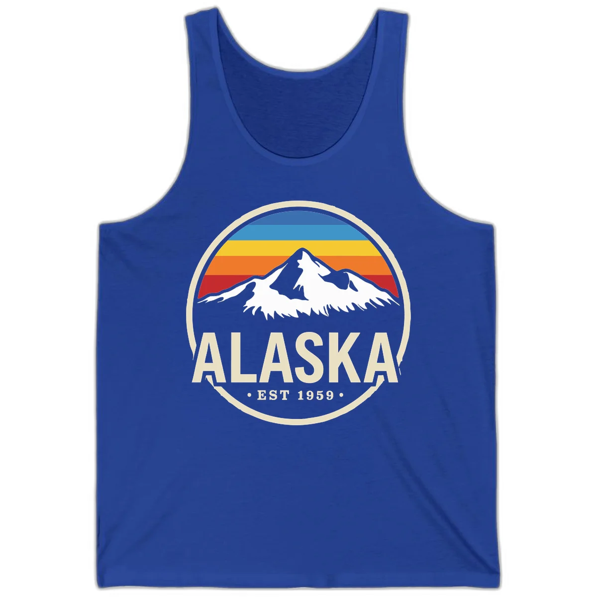 Retro Alaska Mountain And Statehood Year Badge Tank in True Royal