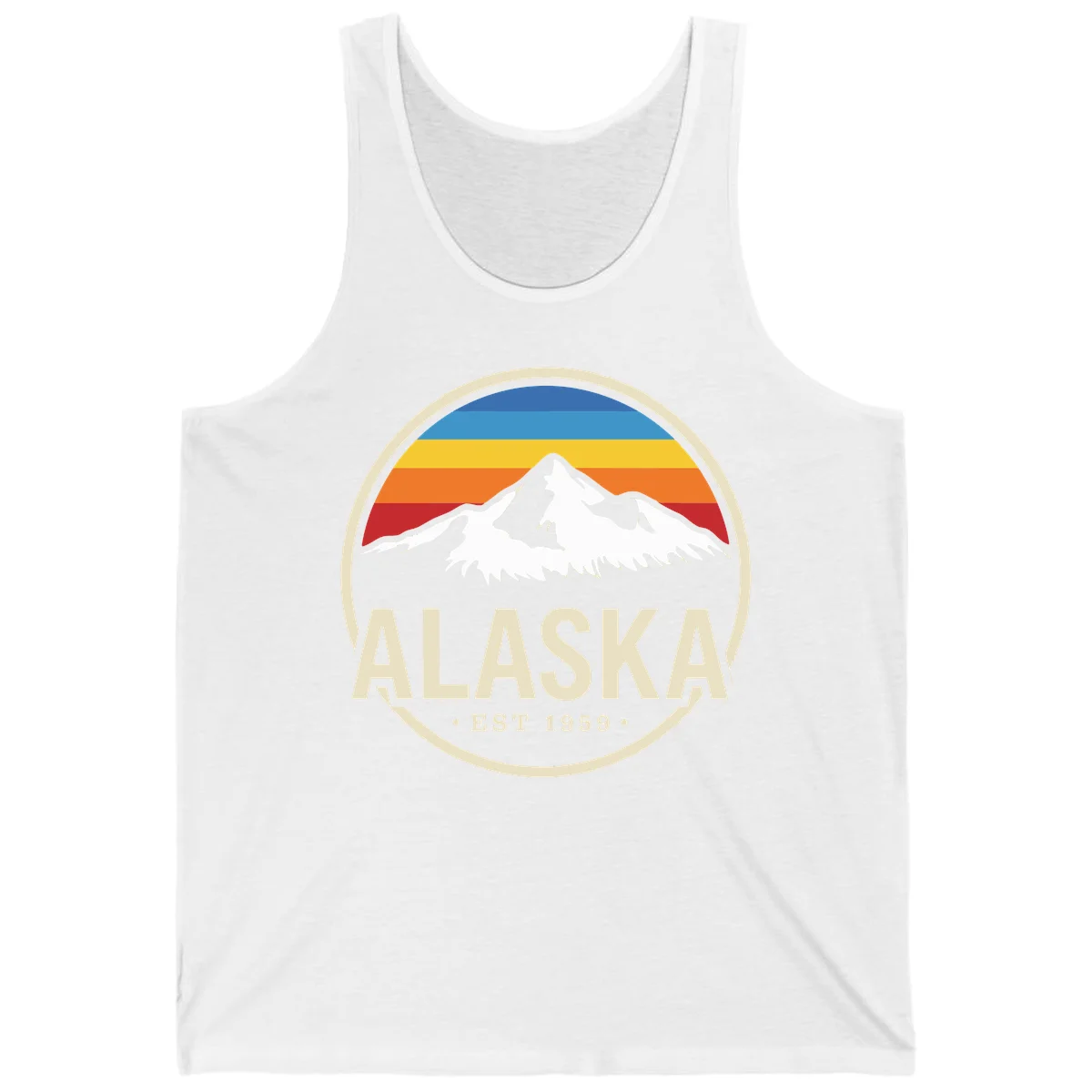 Retro Alaska Mountain And Statehood Year Badge Tank in White