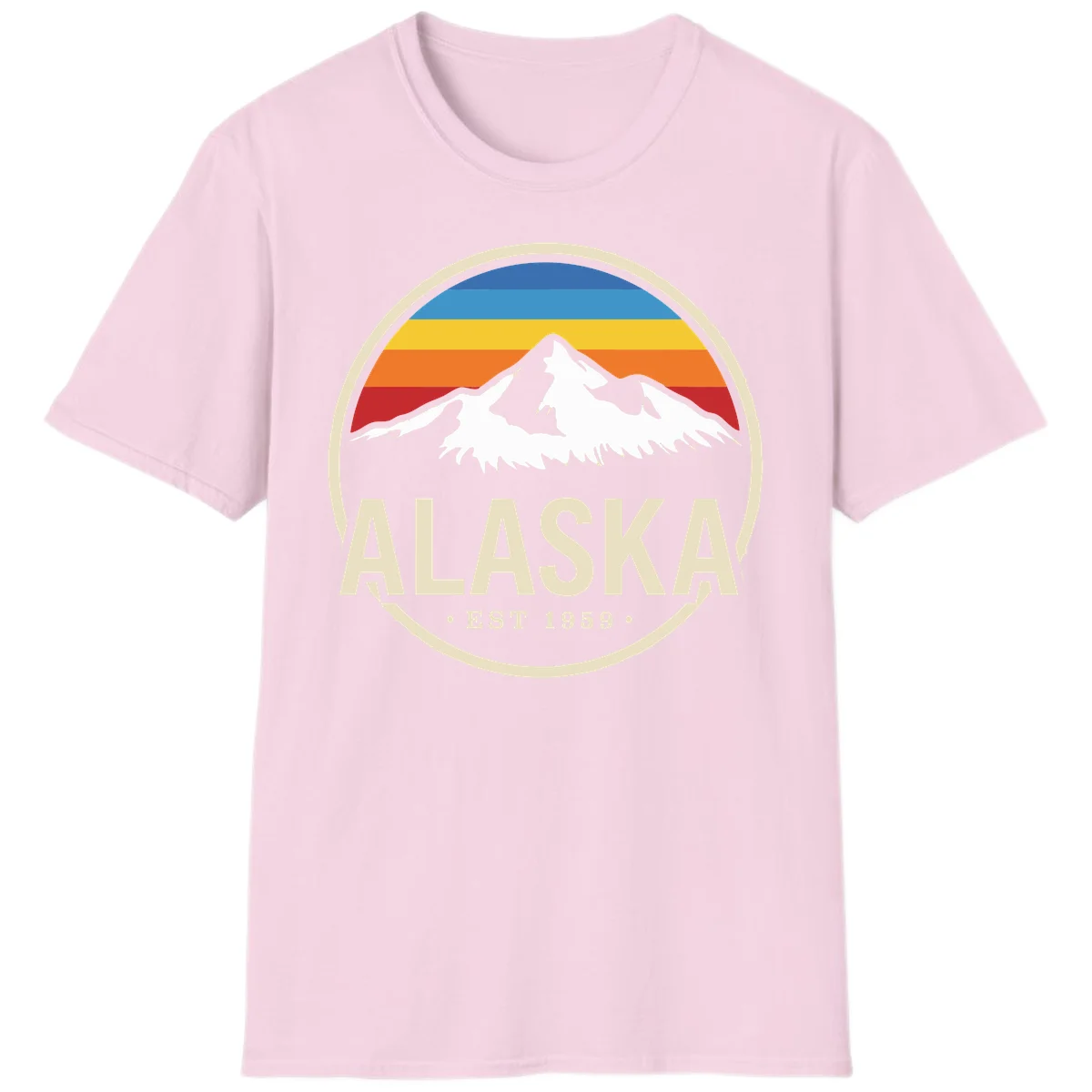Retro Alaska Mountain And Statehood Year Badge T-Shirt in Light Pink