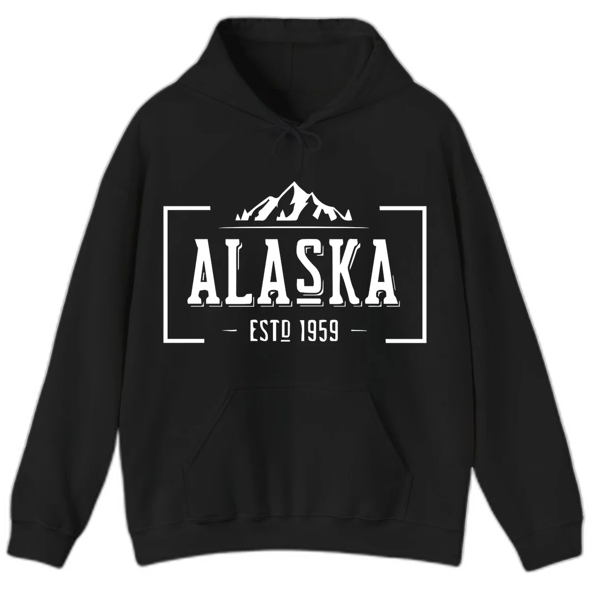 Alaska Mountain Vintage Badge Hoodie in Black