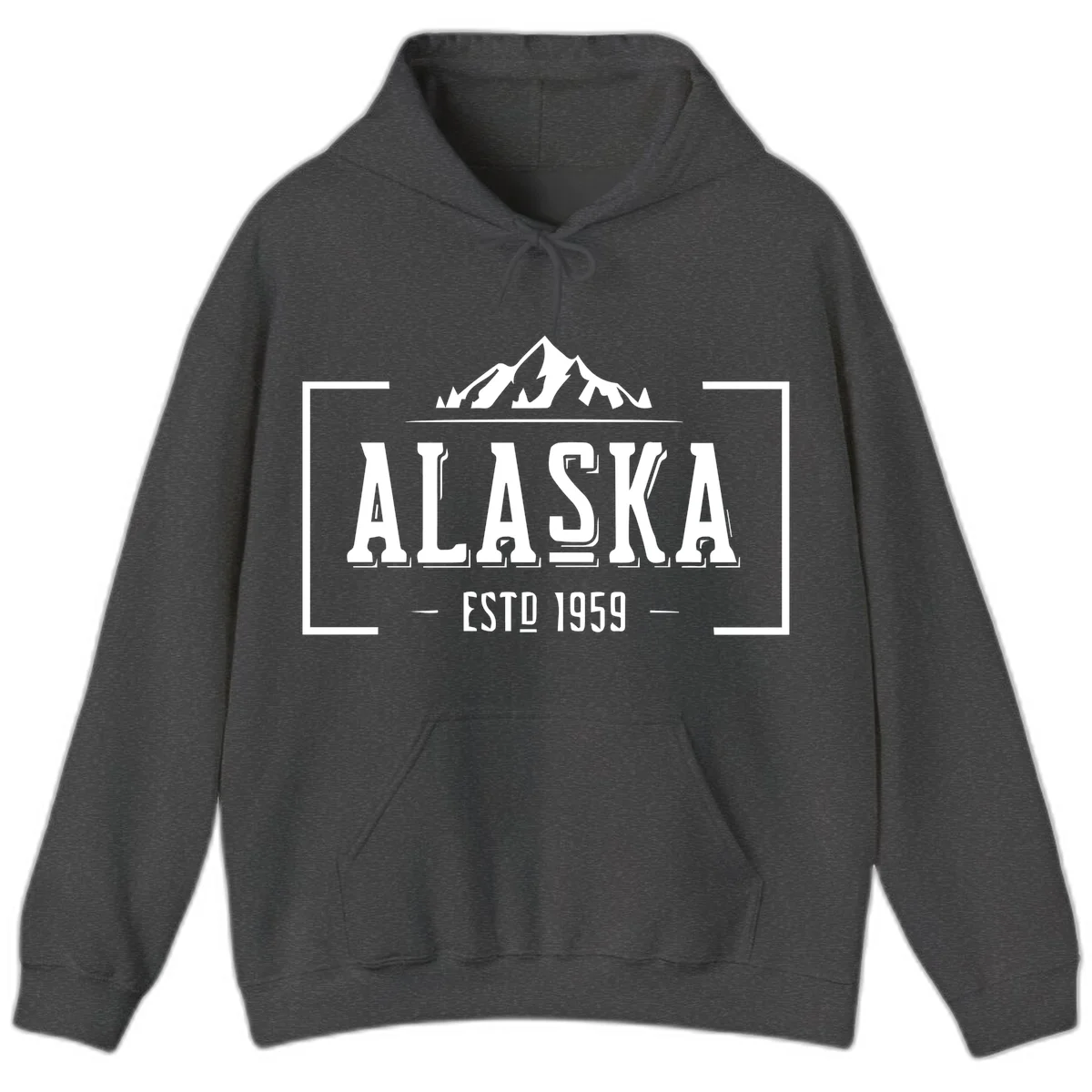Alaska Mountain Vintage Badge Hoodie in Dark Heather
