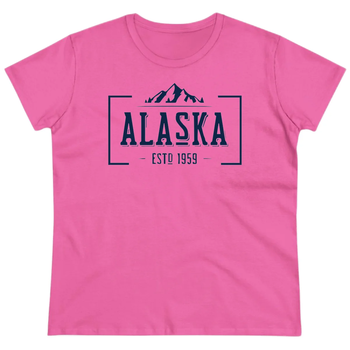 Alaska Mountain Vintage Badge Ladies Tee in Azalea