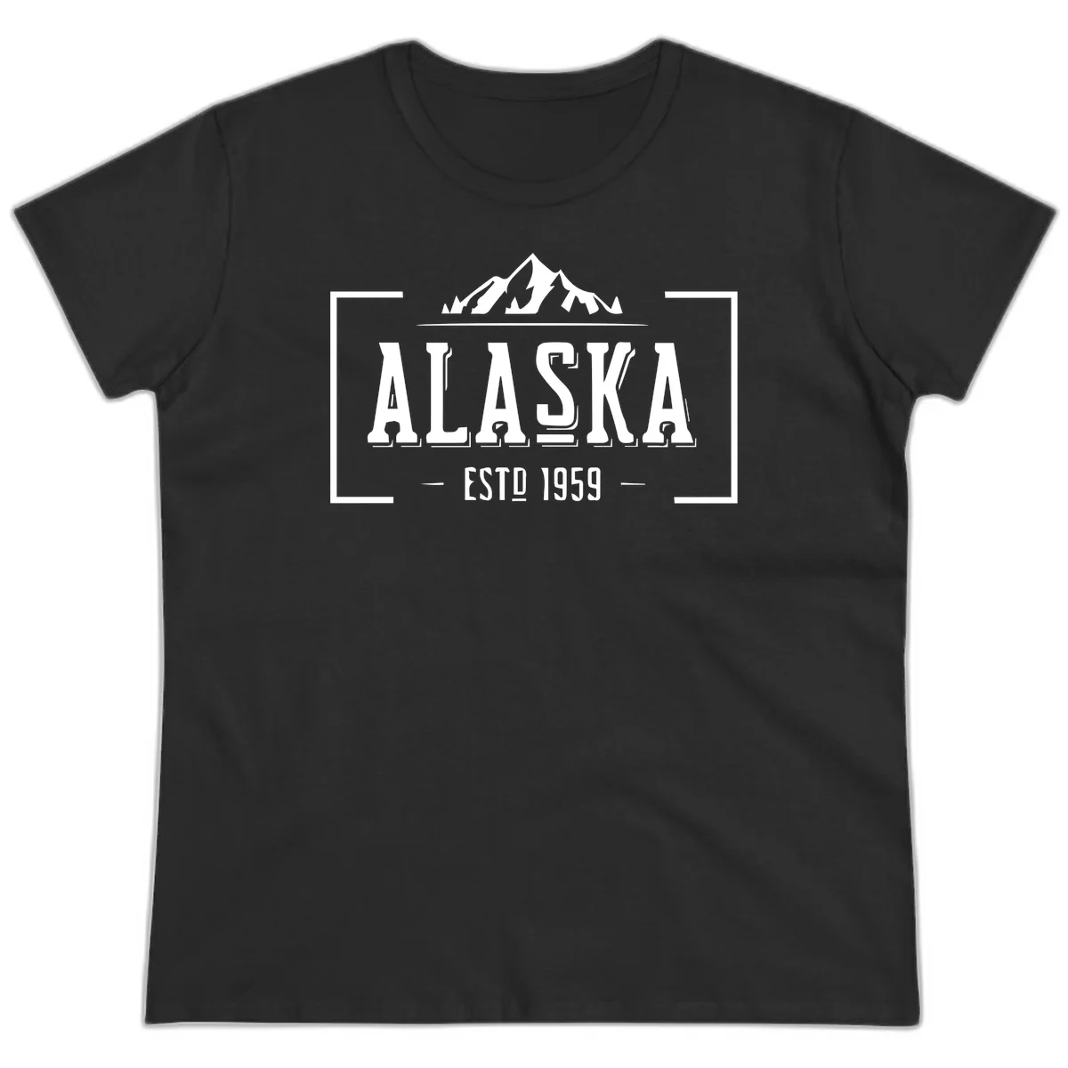 Alaska Mountain Vintage Badge Ladies Tee in Black