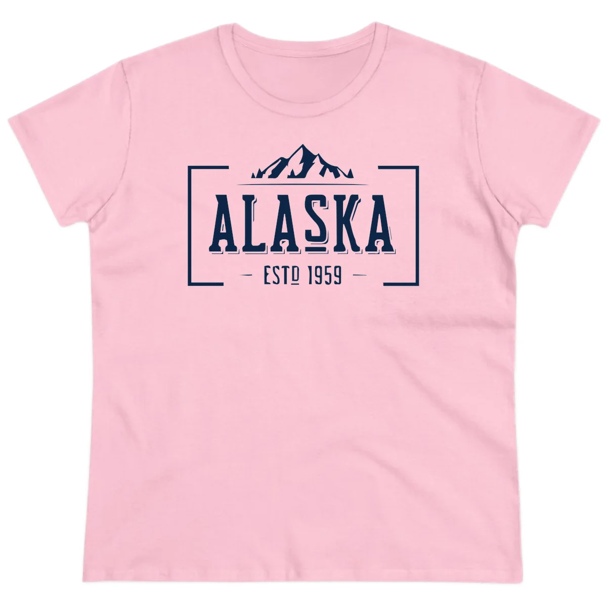 Alaska Mountain Vintage Badge Ladies Tee in Light Pink