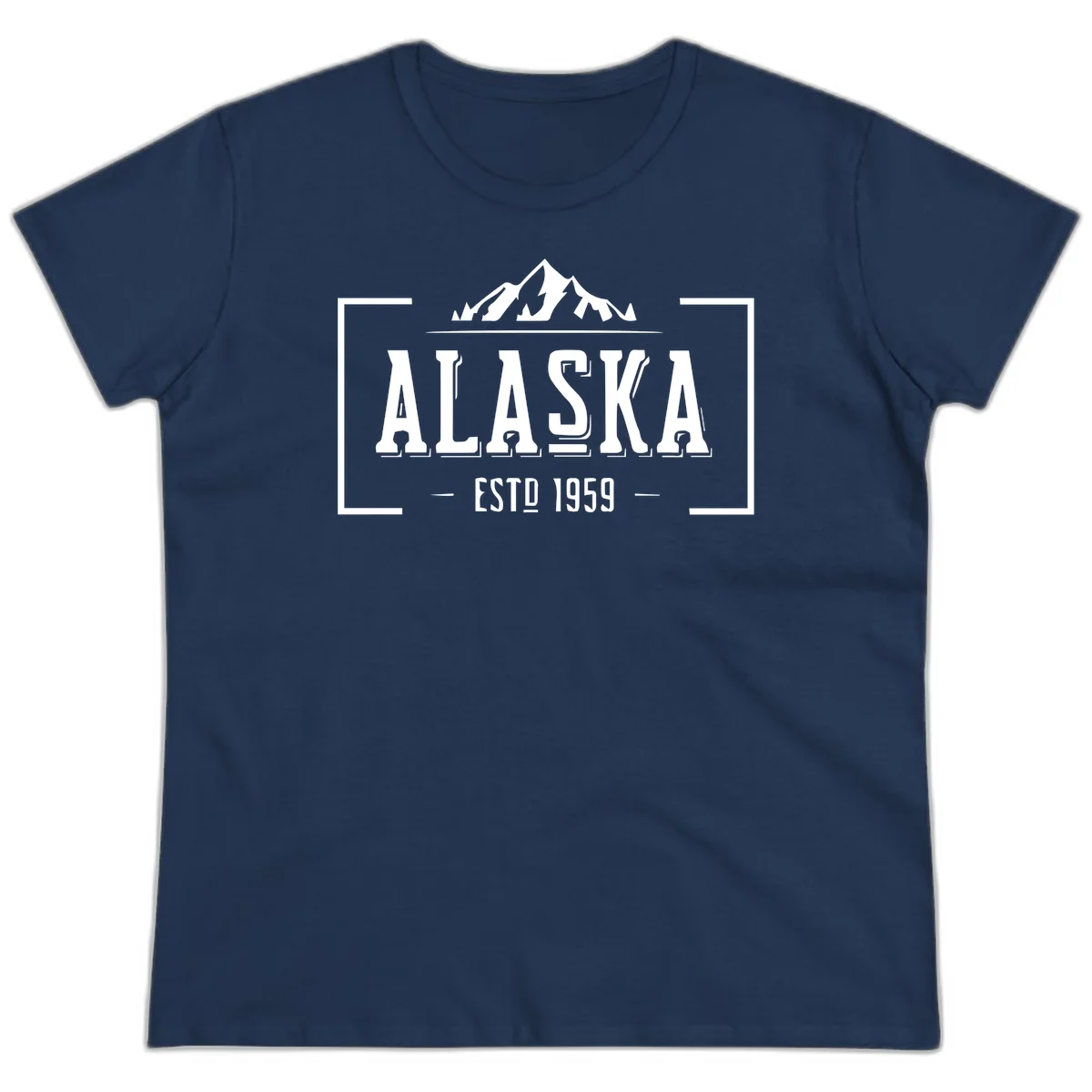 Alaska Mountain Vintage Badge Ladies Tee in Navy