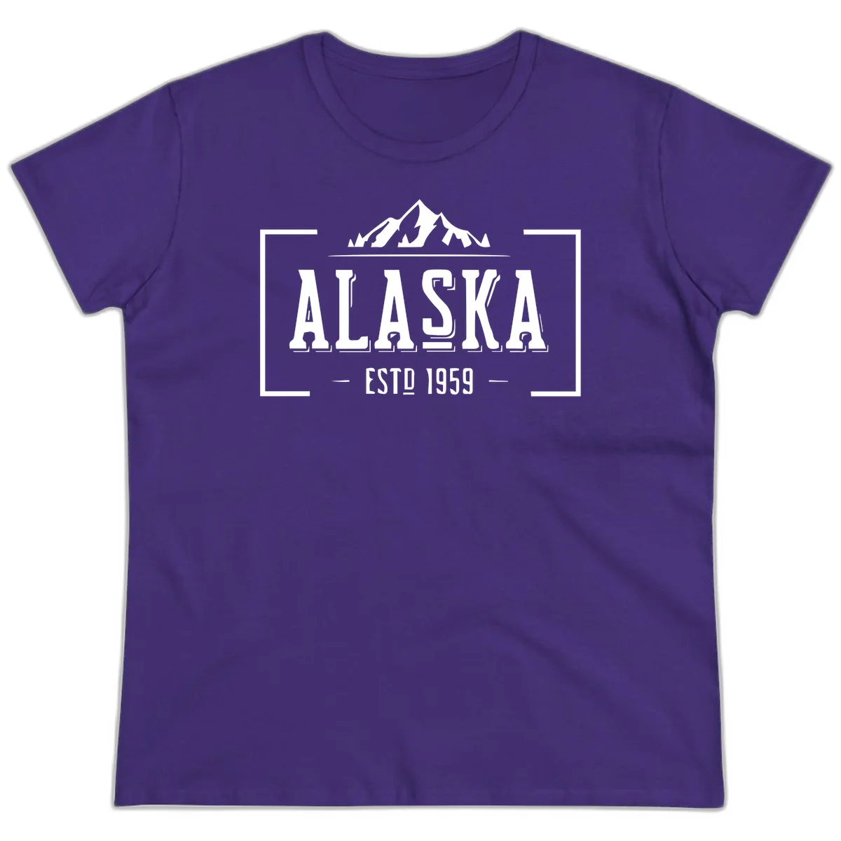 Alaska Mountain Vintage Badge Ladies Tee in Purple