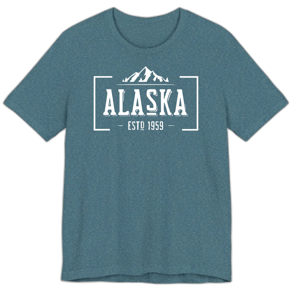 Alaska Mountain Vintage Badge Premium Tee in Heather Deep Teal