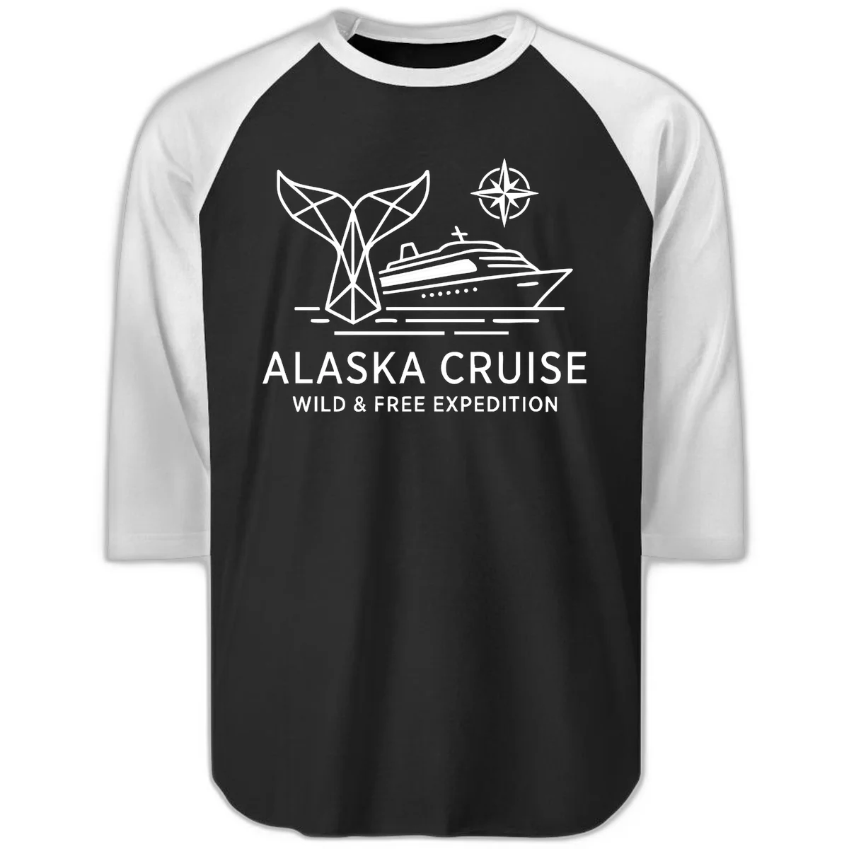 Alaska Wild & Free Expedition Cruise Raglan 3/4 Sleeve in Black White