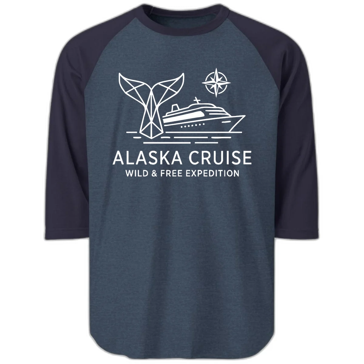 Alaska Wild & Free Expedition Cruise Raglan 3/4 Sleeve in Heather Denim Navy