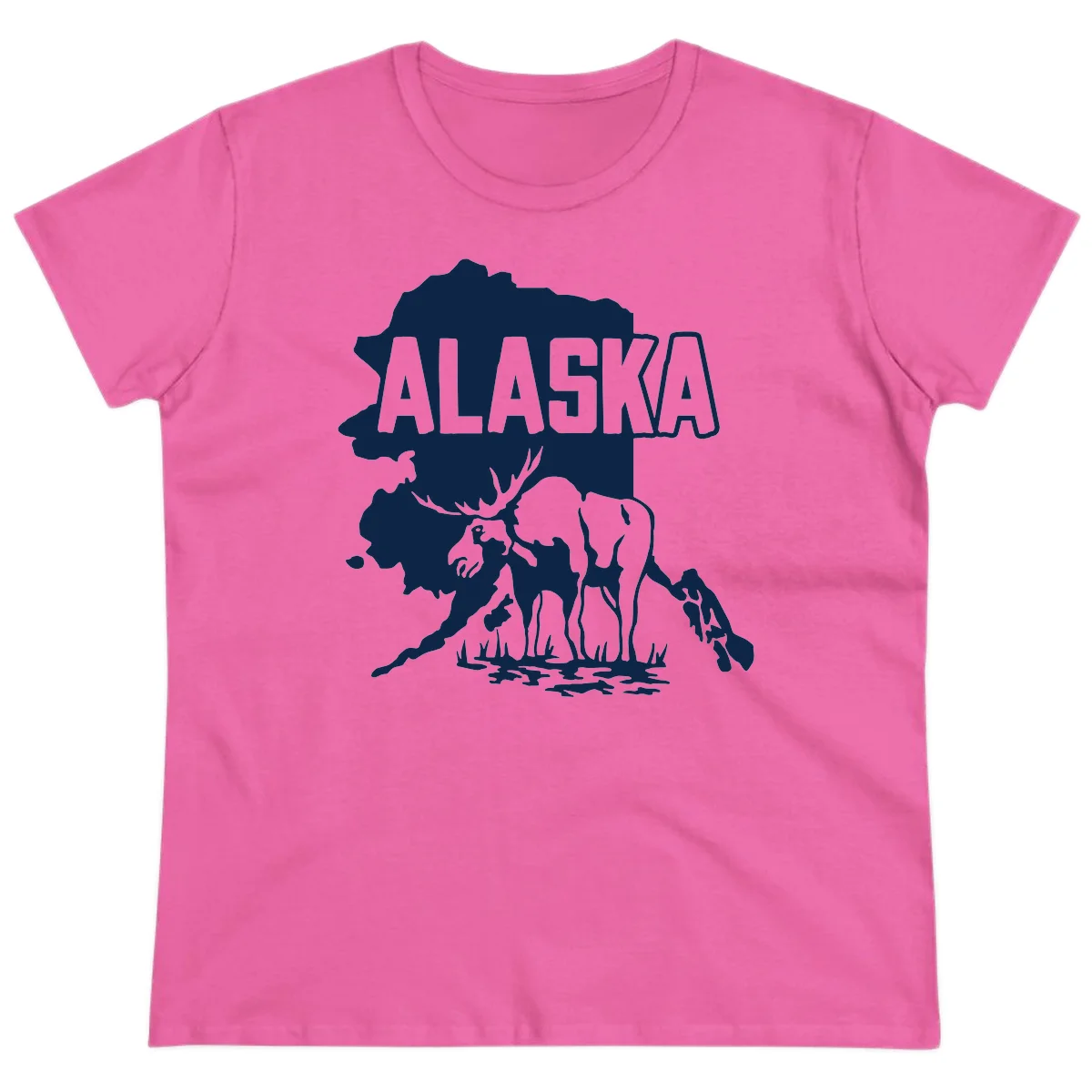 Alaska Wildlife & Map Adventure Ladies Tee in Azalea