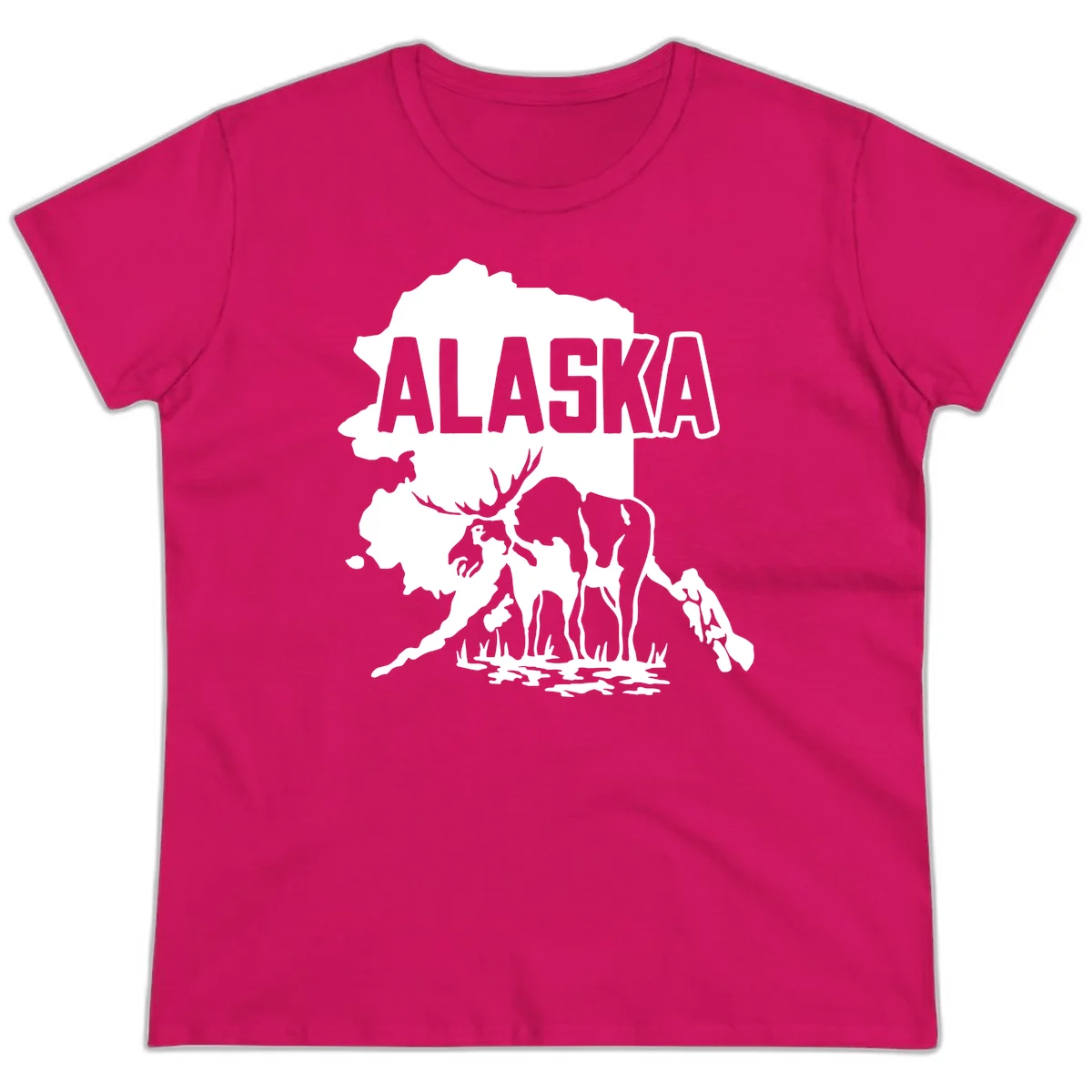Alaska Wildlife & Map Adventure Ladies Tee in Heliconia