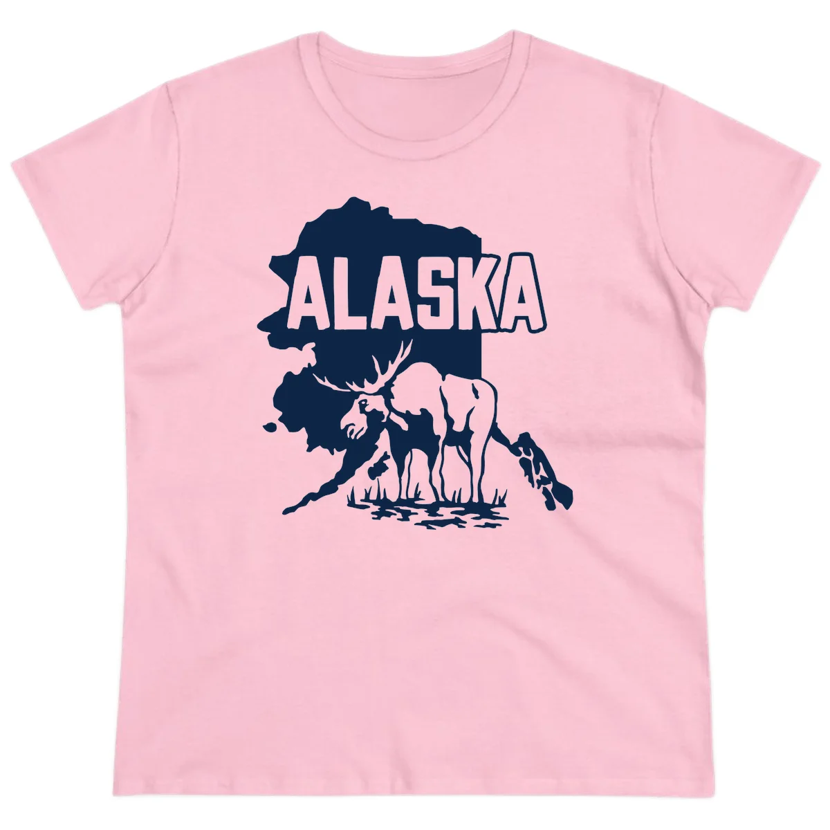 Alaska Wildlife & Map Adventure Ladies Tee in Light Pink