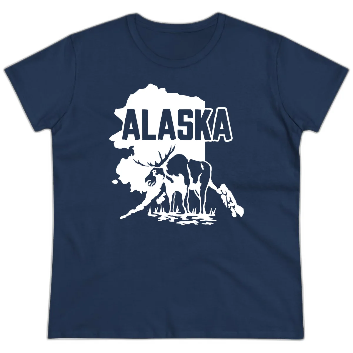 Alaska Wildlife & Map Adventure Ladies Tee in Navy