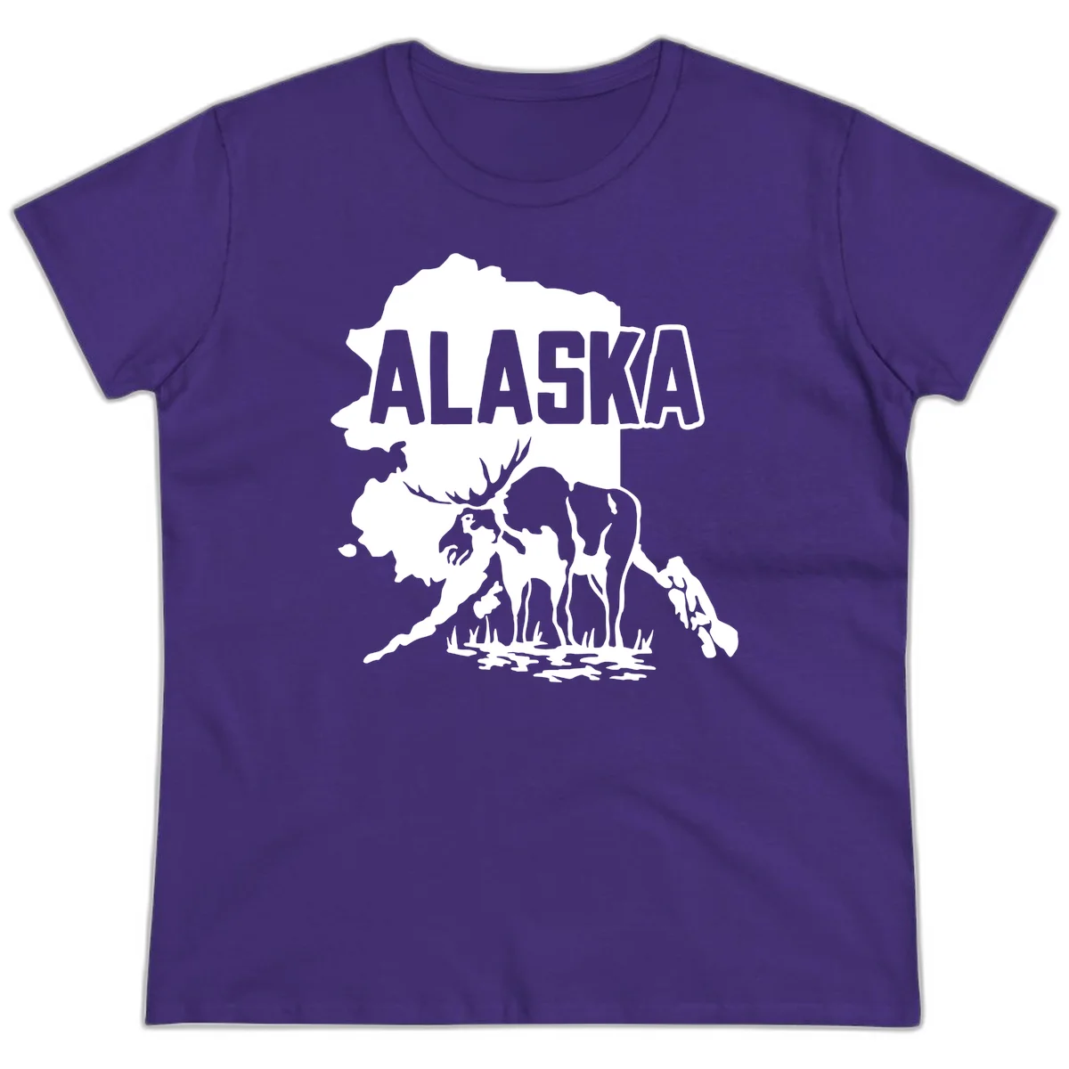 Alaska Wildlife & Map Adventure Ladies Tee in Purple