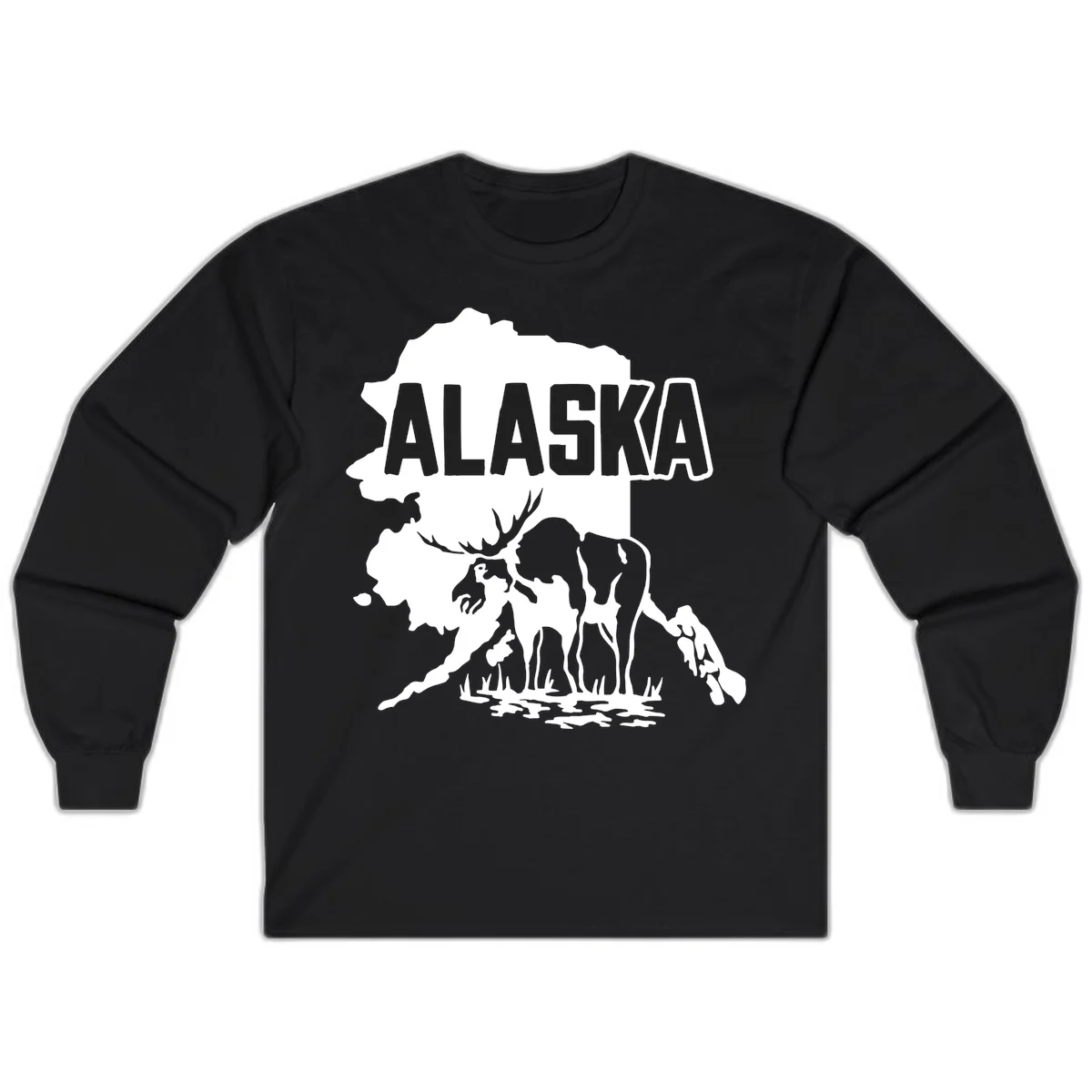 Alaska Wildlife & Map Adventure Long Sleeve in Black