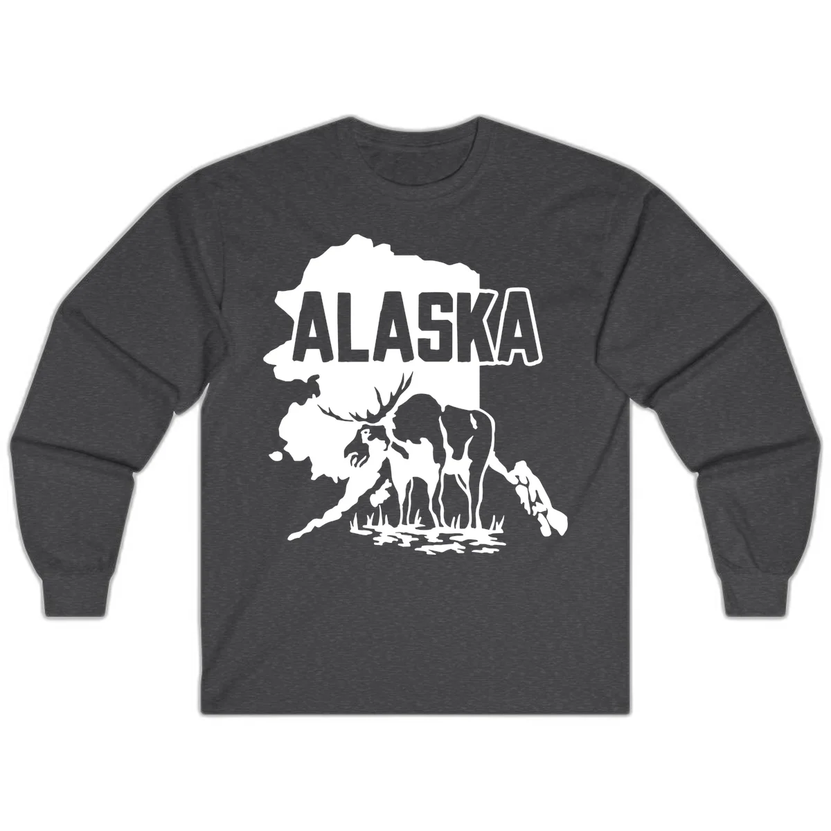 Alaska Wildlife & Map Adventure Long Sleeve in Dark Heather