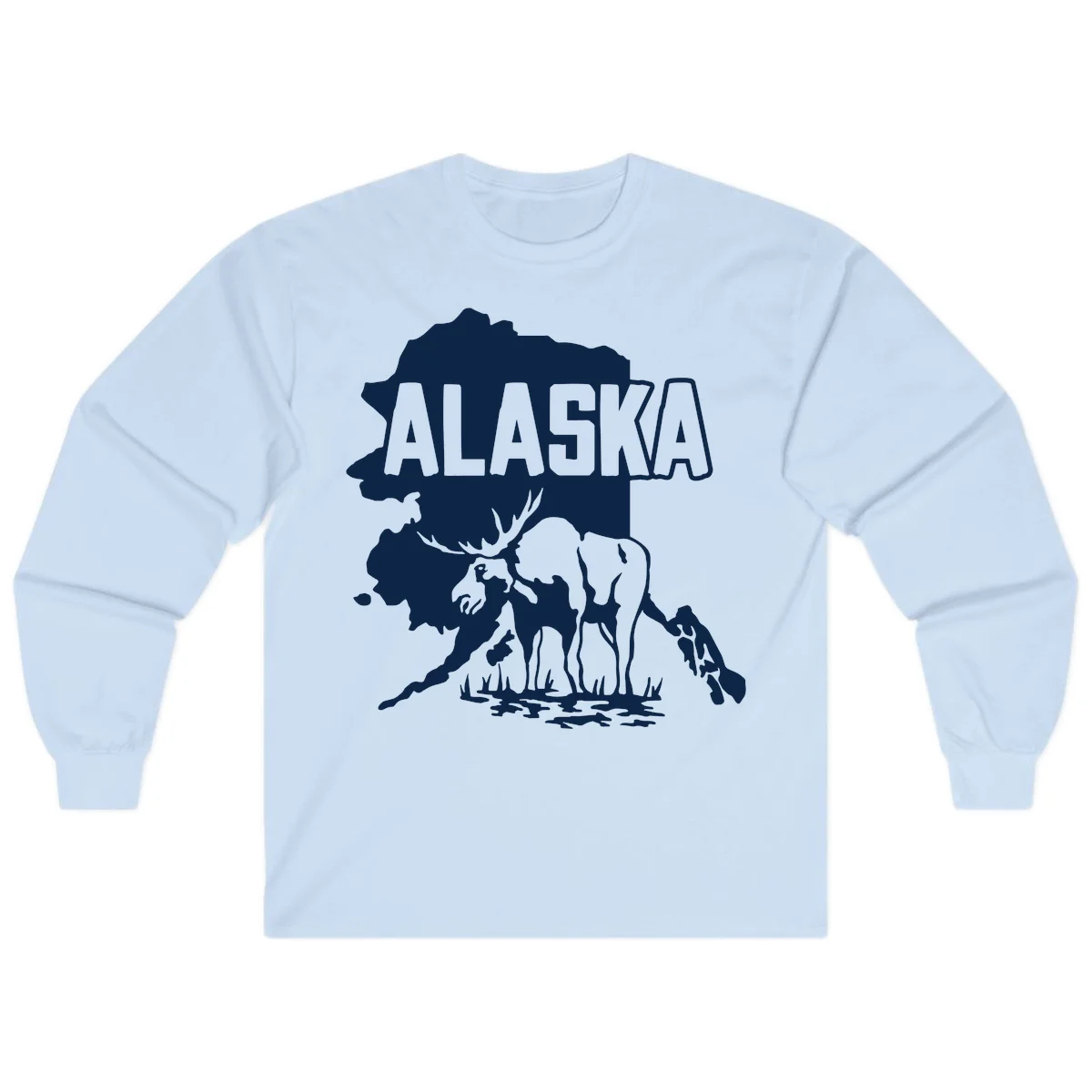 Alaska Wildlife & Map Adventure Long Sleeve in Light Blue