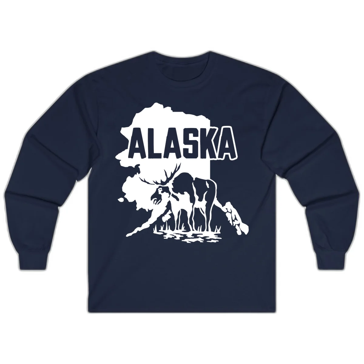 Alaska Wildlife & Map Adventure Long Sleeve in Navy