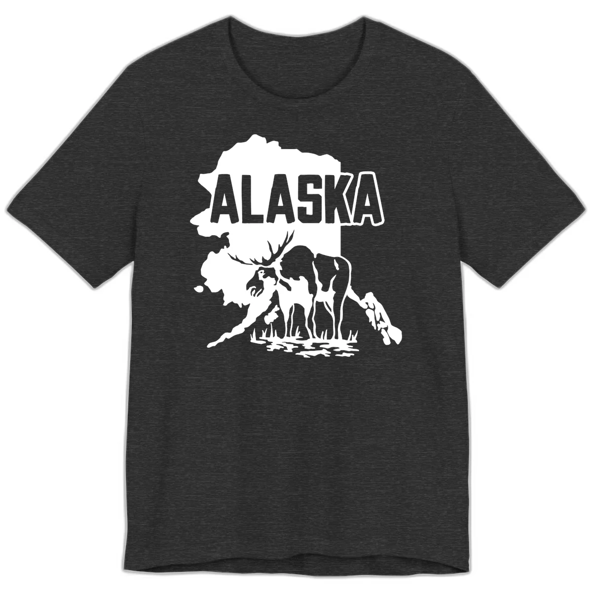 Alaska Wildlife & Map Adventure Premium Tee in Dark Grey Heather