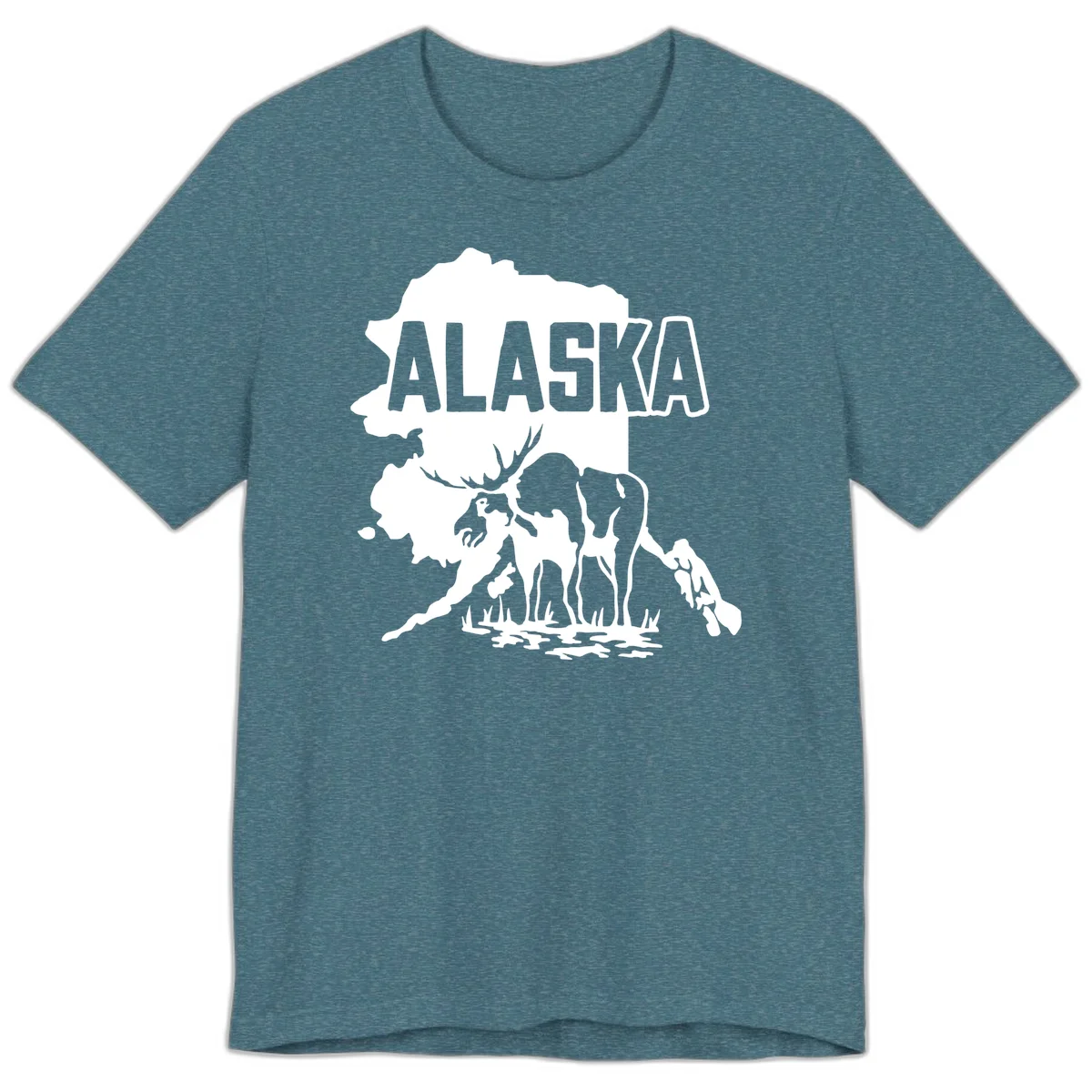 Alaska Wildlife & Map Adventure Premium Tee in Heather Deep Teal